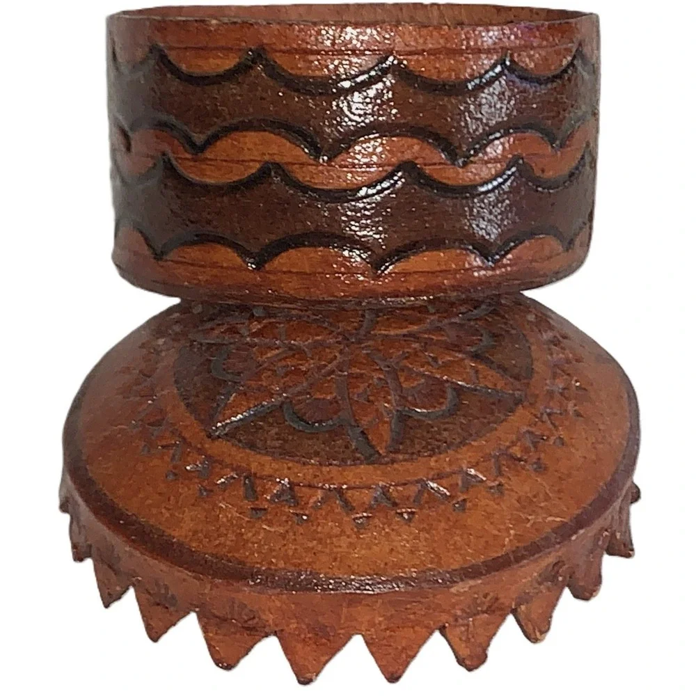 2 Leather Craft Trinket Storage Jewelry Boxes Vintage 1970s Handmade Mexico PAIR